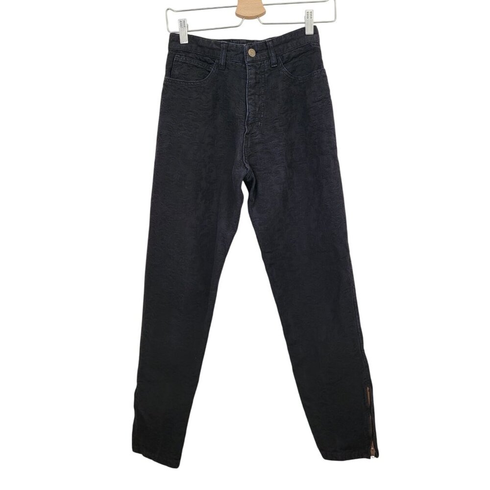 Vtg Guess Georges Marciano Black Jacquard High Waisted Jeans w/ Zip Ankle Sz 28